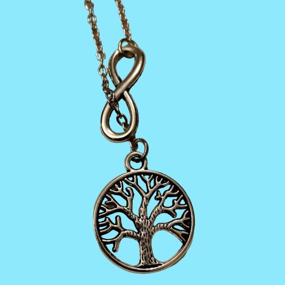 Tree of Life Silver Necklace Infinity Pendant Fashion Jewelry Women Chain 20 inc - Picture 1 of 8